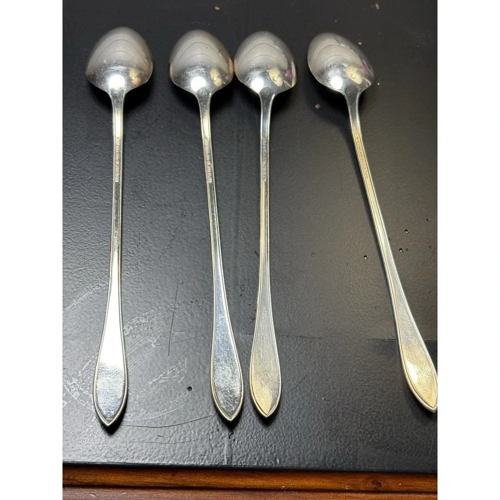 International Silver Rosemary Silverplate Iced Teaspoon 4 Pc‎ Set 1919 Flatware
